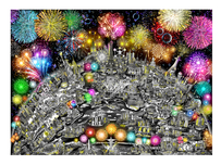 Charles Fazzino 3D Art Charles Fazzino 3D Art Celebrating Our World...The Best is Yet to Come! (Black and White) (PR) (Framed)